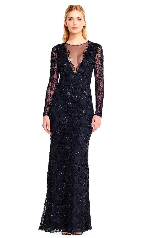 Aidan Mattox - MD1E201413 Long Sleeve Illusion Plunge Cutout Gown Halter party dresses