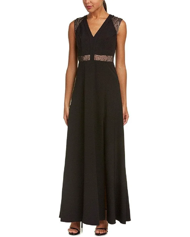 Aidan Mattox - MN1E201092 Lace Paneled Cap Sleeve Crepe A-line Gown Fall party dresses