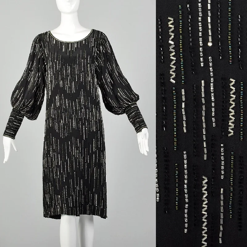 1980s Argenti Black Silk Beaded Dress Date night unclassified dresses