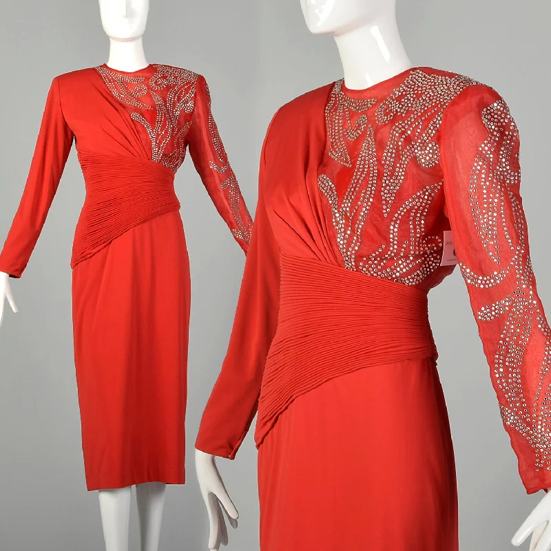 1980s Rose Taft Red Evening Dress Office unclassified dresses