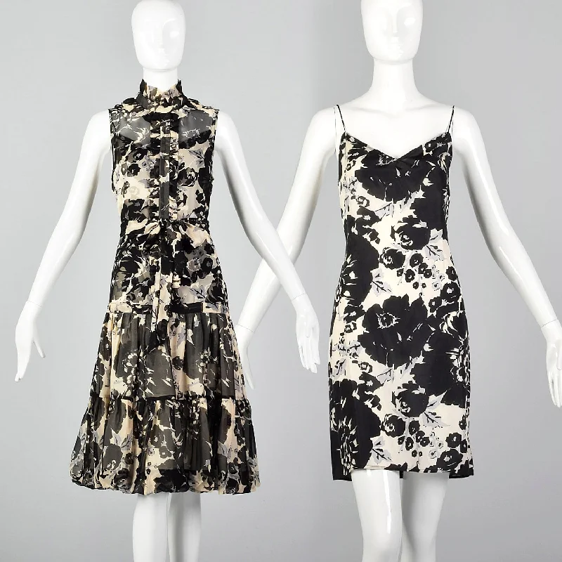 2000s Tracy Reese Silk Floral Print Dress with Slip Edgy floral dresses