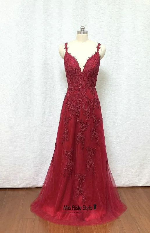 A line Burgundy Prom Dress Silk unclassified dresses