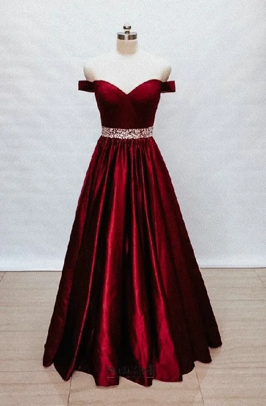 Ball Gown Off Shoulder Sleeves Burgundy Prom Dress Fall unclassified dresses