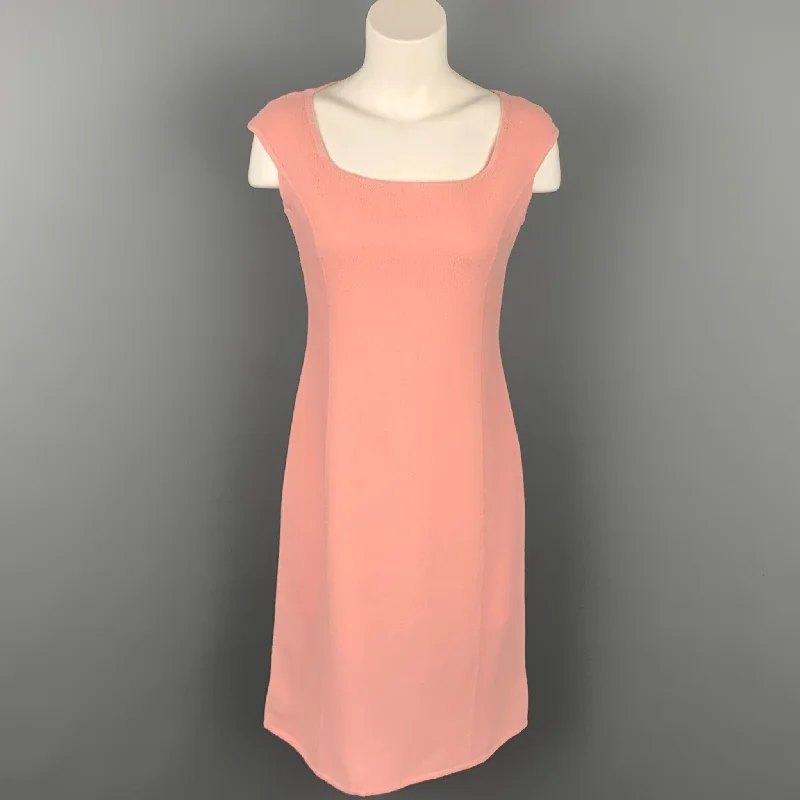 BARNEY'S NEW YORK Size 8 Pink Textured Virgin Wool Shift Dress Ruched unclassified dresses