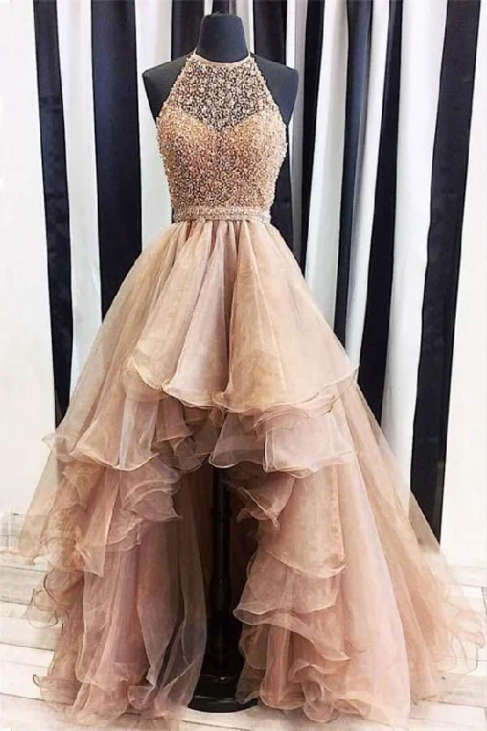 Beaded Coffee High Low Prom Dress Festival unclassified dresses