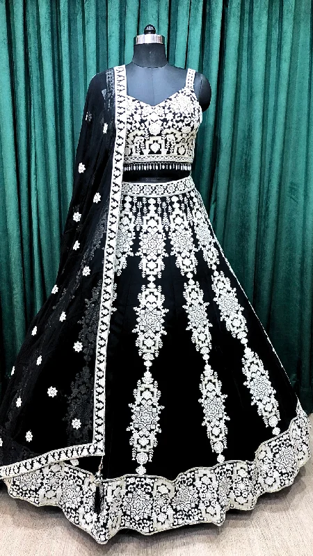 Black Georgette Lehenga With Thread work Open-back unclassified dresses