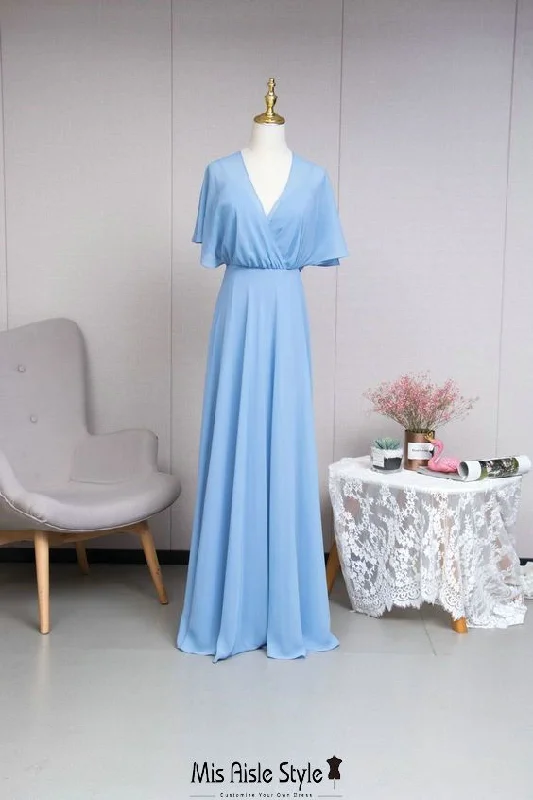 Blue Chiffon Boho Bridesmaid Dress One-shoulder unclassified dresses