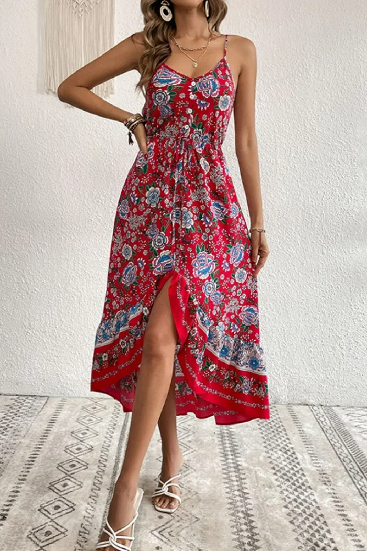 Bohemian Decorative Button Spaghetti Strap Dress Formal unclassified dresses