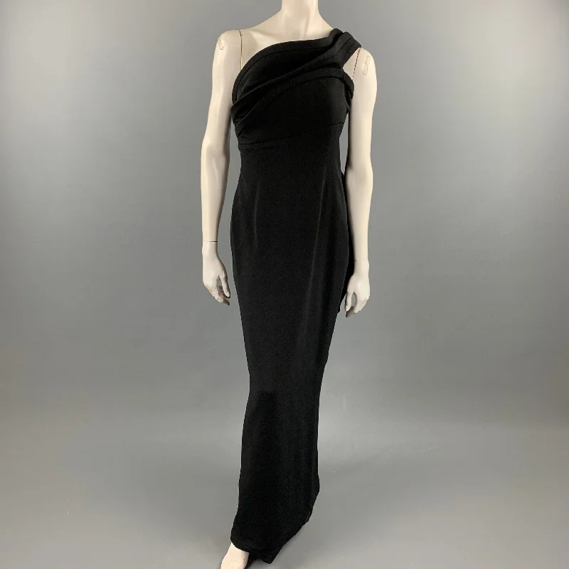 BRANDON MAXWELL Size 6 Black Viscose Blend Ruffle One Shoulder Column Gown Engagement unclassified dresses