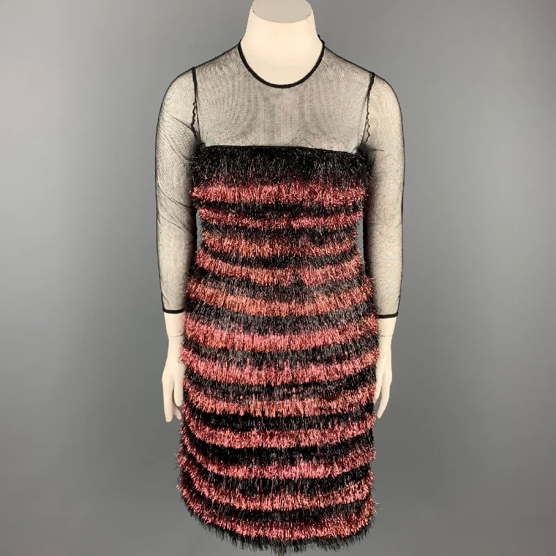 BURBERRY PRORSUM F/W 12 Size 10 Black & Pink Nylon / Polyester Tinsel Illusion Eyelash Dress Corset unclassified dresses