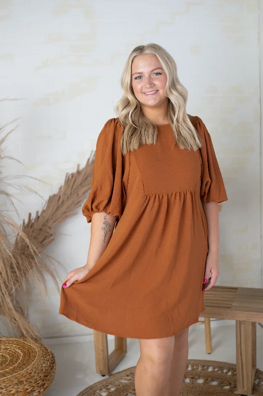 Camel Tiered 3/4 Sleeve Dress Casual chic unclassified dresses