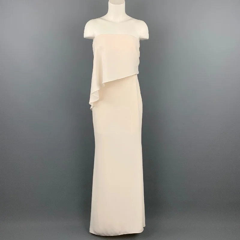 CARMEN MARC VALVO Size 2 Cream Polyester One Shoulder Column  Gown Pastel unclassified dresses