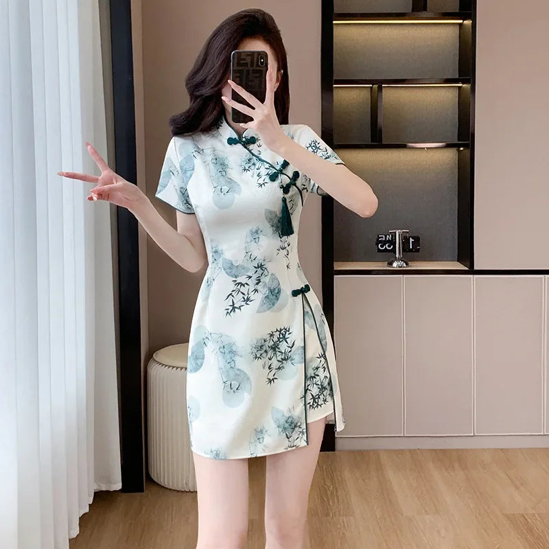 Chic Korean Two-Piece Dress Shorts Set with Frills and Jacquard Print Cottagecore floral dresses