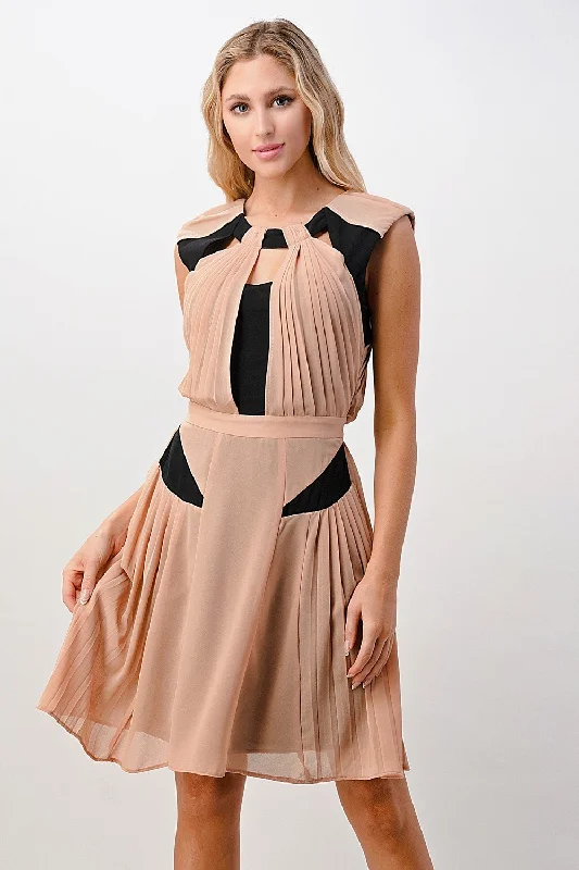 Color Blocked Pleated Dress Date night unclassified dresses