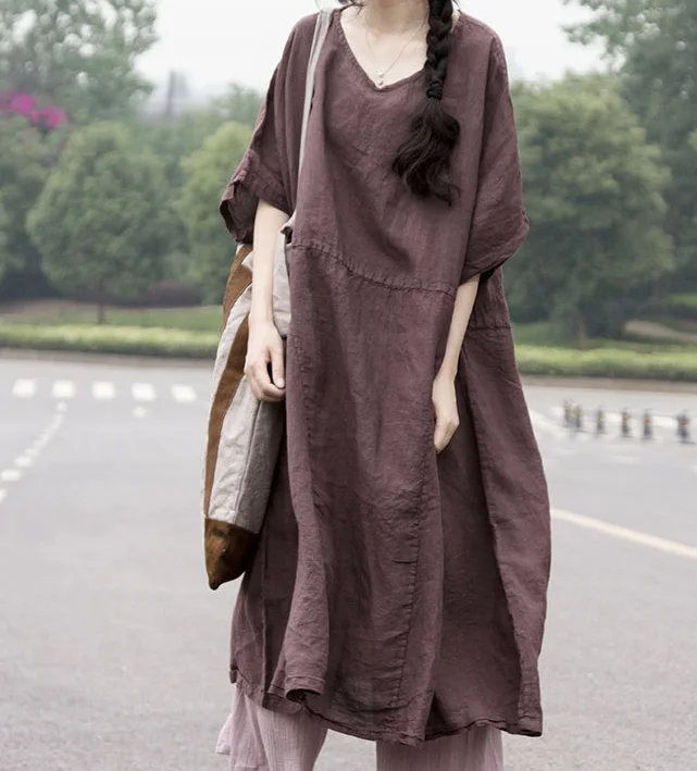 Patchwork Linen Loose Women Dress Party unclassified dresses