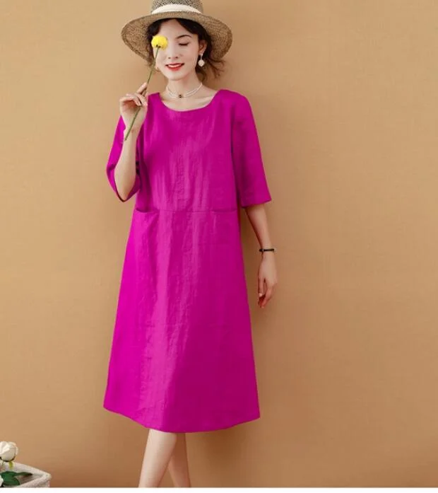 Rose Red Women Dresses Ramie Casual Spring Linen Women Dresses MN97215 Elegant evening unclassified dresses