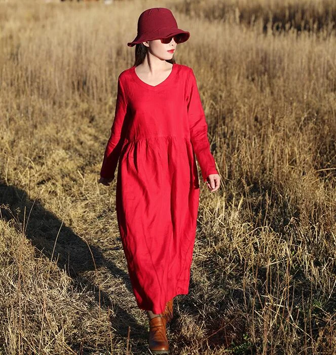 Red Women Dresses Ramie Casual Spring Linen Women Dresses With Waist BeltSSM97215 Sleeveless unclassified dresses