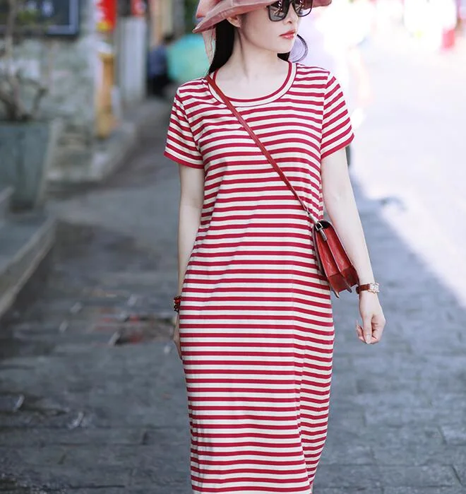 Striped Women Dresses Ramie Casual Spring Linen Women Dresses SSM97215 Ruffled unclassified dresses