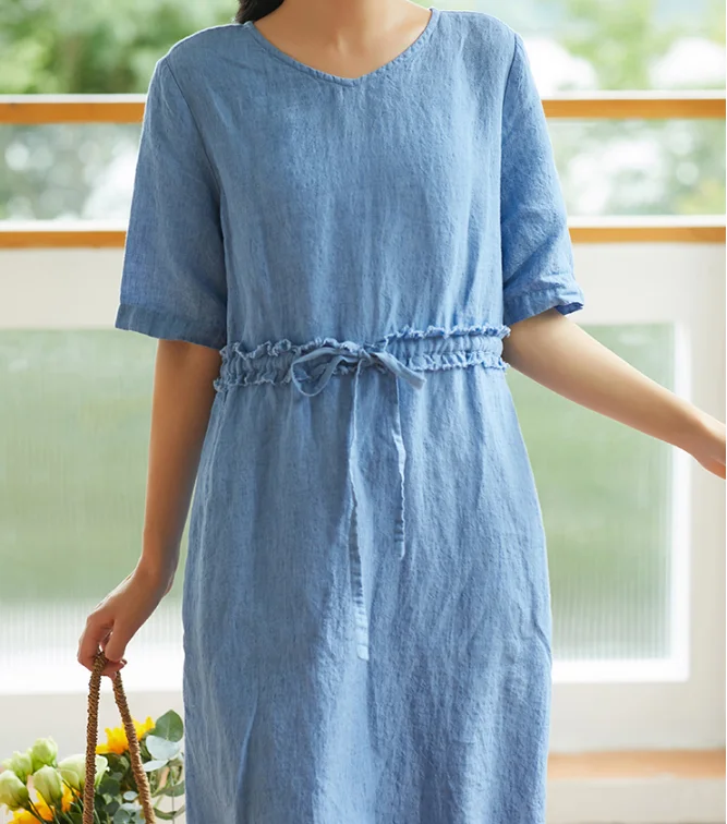 Blue Women Dresses Ramie Casual Summer Linen Women Dresses SSM97215 Elegant evening unclassified dresses