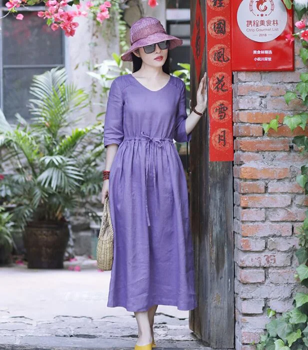 Purple Women Dresses Casual Spring Linen Women Dresses SSM97215 High-low unclassified dresses