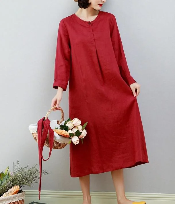 Red Women Dresses Ramie Casual Spring Linen Women Dresses MN97215 Petite unclassified dresses