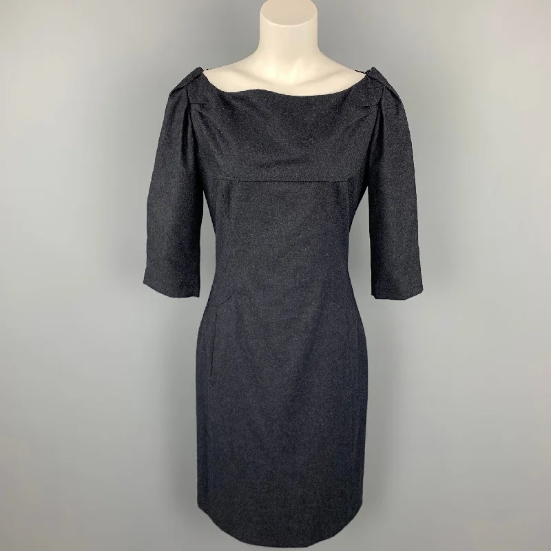 CoSTUME NATIONAL Size 8 Charcoal Heather Wool / Cotton Boat Neck A-Line Dress Long unclassified dresses