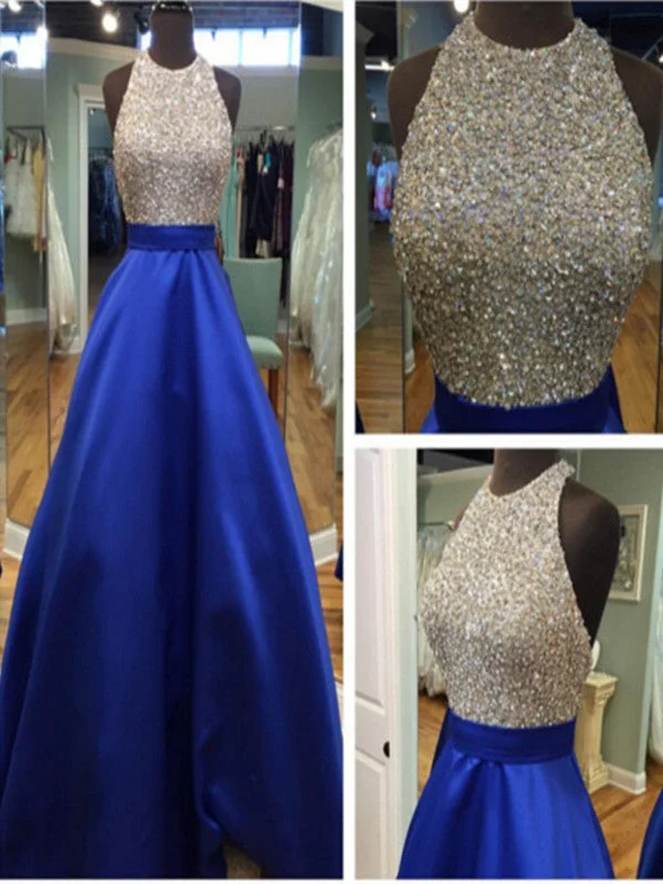 Custom Made Royal Blue Round Neck Sleeveless Prom Dresses, Blue Formal Dresses High-low unclassified dresses