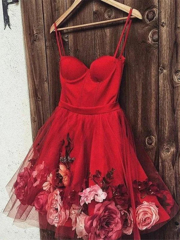 Cute Sweetheart Neck Burgundy Prom Dresses with Flowers, Burgundy Homecoming Dresses Dark color unclassified dresses