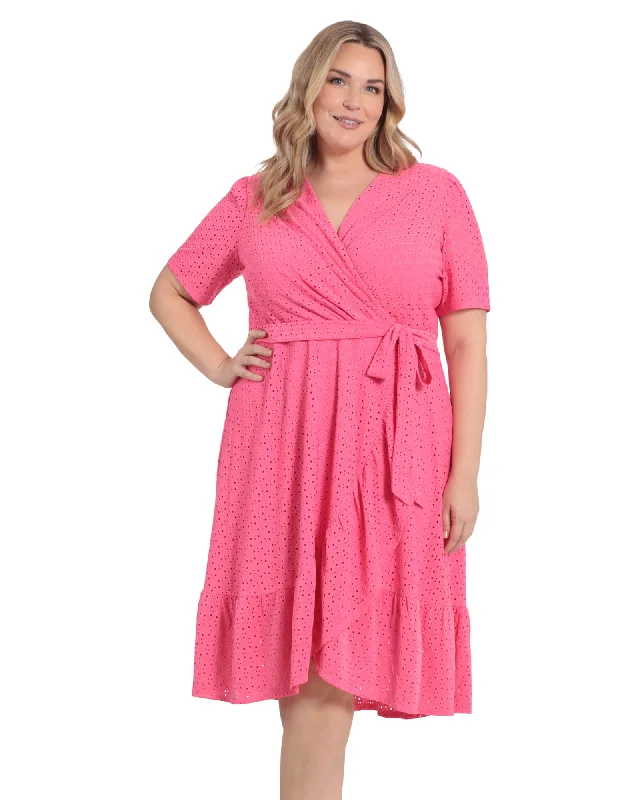 Diamond dot embroidered ruffle wrap dress | Hot Pink Club unclassified dresses