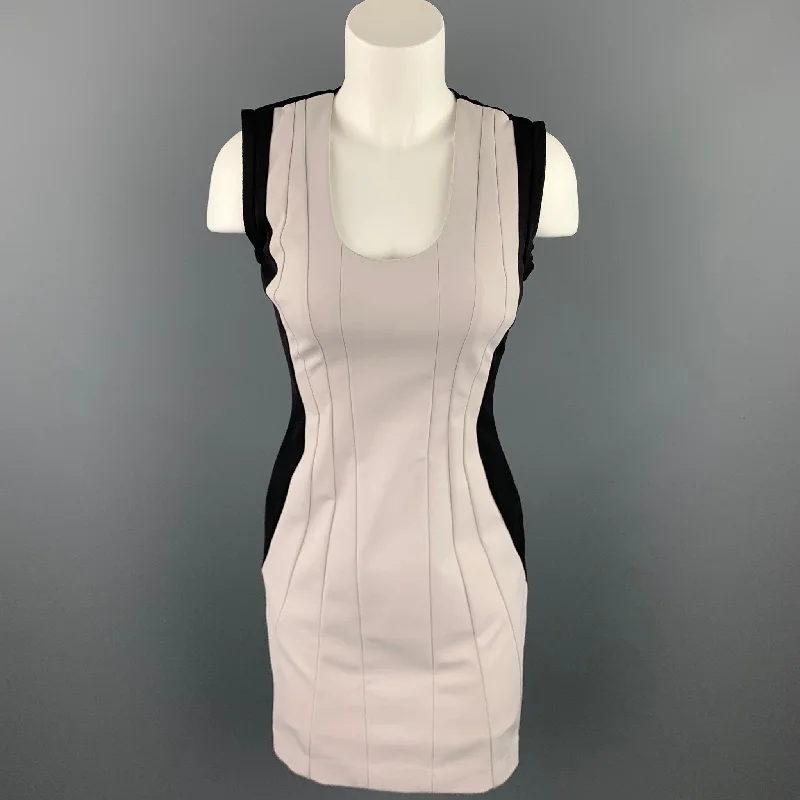 DIANE VON FURSTENBERG Size 2 Cream & Black Pleated Polyamide Sheath Dress Unique unclassified dresses