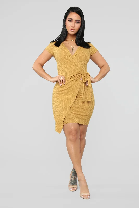 Eileen Wrap Dress - Mustard Color block unclassified dresses