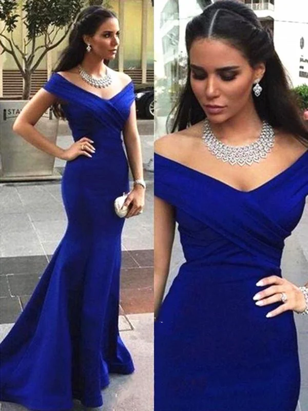 Elegant Off Shoulder Royal Blue Mermaid Prom Dresses, Mermaid Formal Dresses Denim unclassified dresses