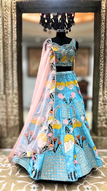 Firozi Silk Lehenga With Sequence And Mirror Winter unclassified dresses