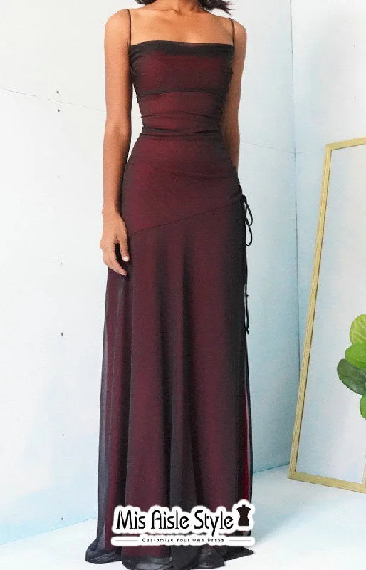 Fit and Flare Square Neckline Burgundy Prom Dress Denim unclassified dresses