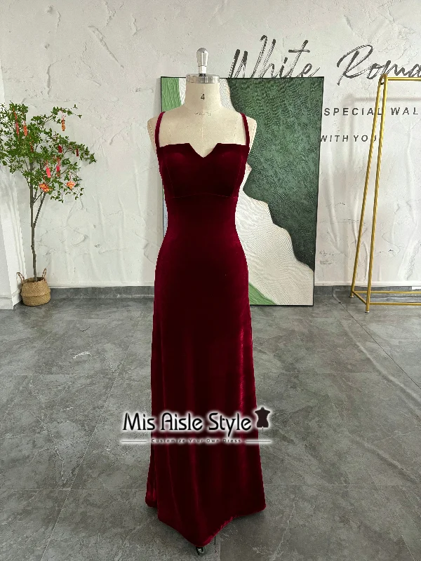 Fit and Flare Vintage Deep Red Velvet Prom Dress Long unclassified dresses