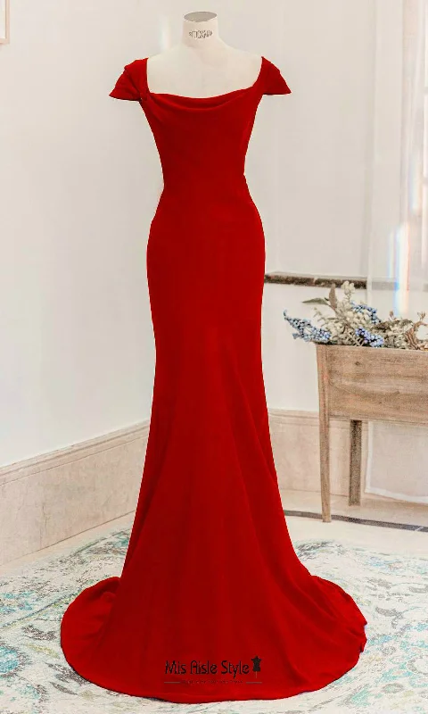 Fit & Flare Cap Sleeve Square Neckline Red Bridesmaid Dress Tulle unclassified dresses