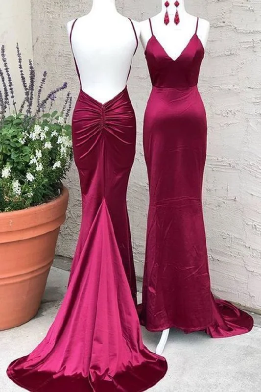 Fitted Sexy Open Back Burgundy Evening Dress Fall unclassified dresses