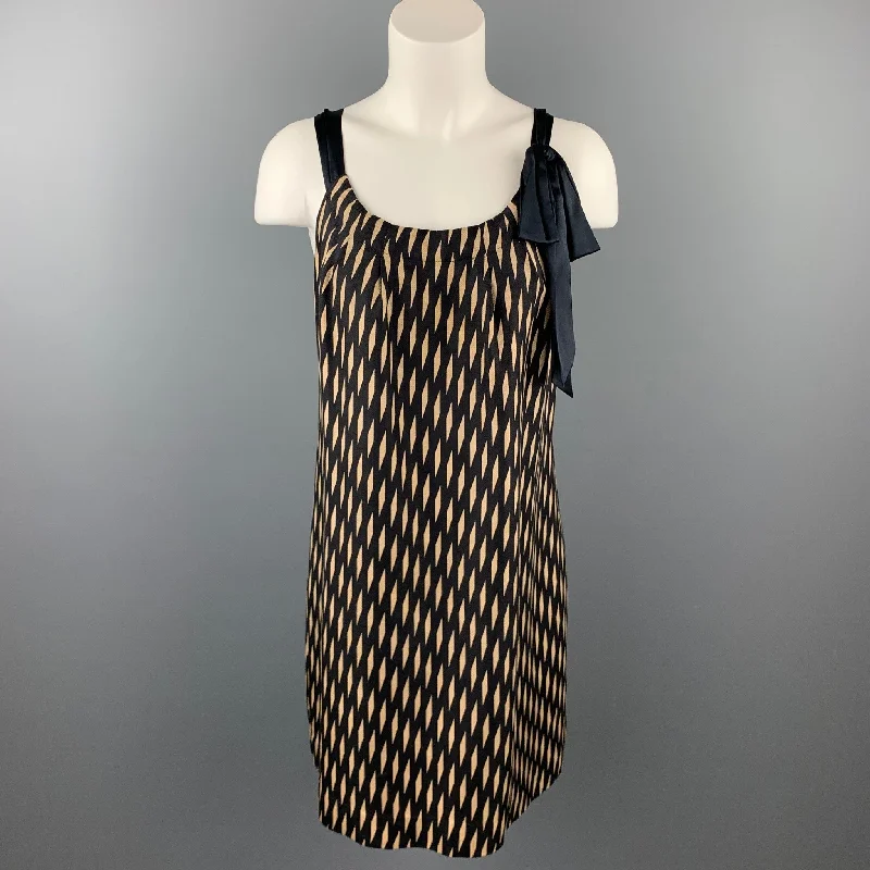 FLOREAT Size S Black & Beige Checkered Silk Shift Dress High-end unclassified dresses