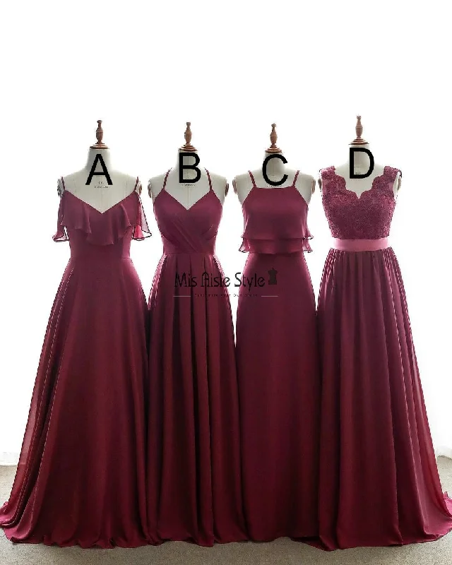 Full Length Burgundy Bridesmaid Dress Color block unclassified dresses