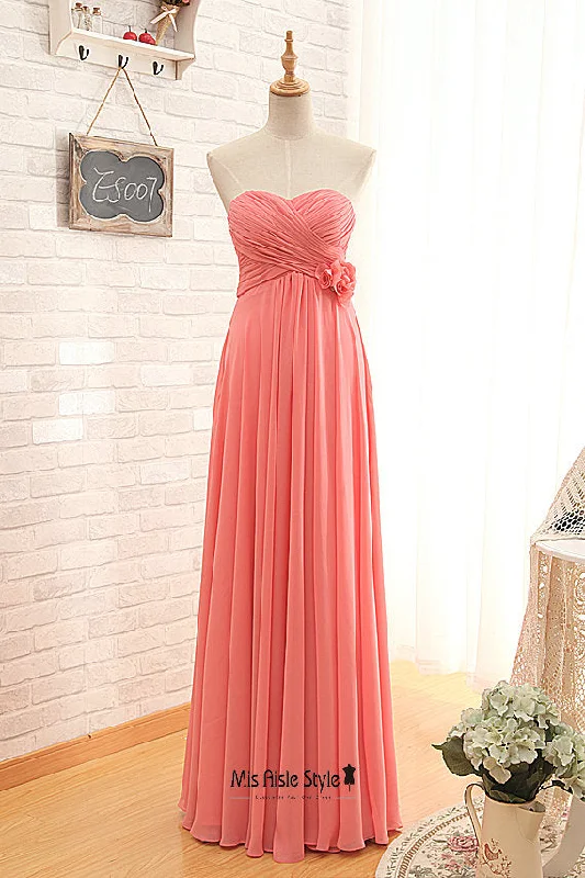 Full Length Empire Coral Bridesmaid Dress High-low unclassified dresses