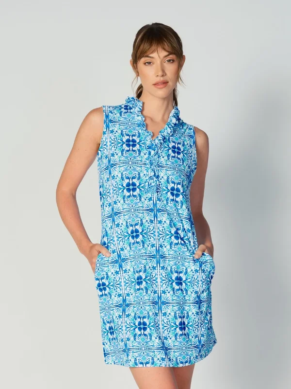 G-Lifestyle Sleeveless Double Ruffle Sun Dress - Tile Blue Neutral tone unclassified dresses