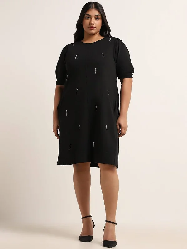 Gia Black Embellished Cotton Shift Dress Party unclassified dresses