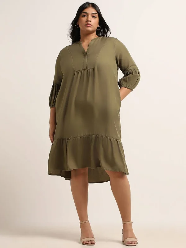 Gia Gathered Olive Green Dress Designer unclassified dresses