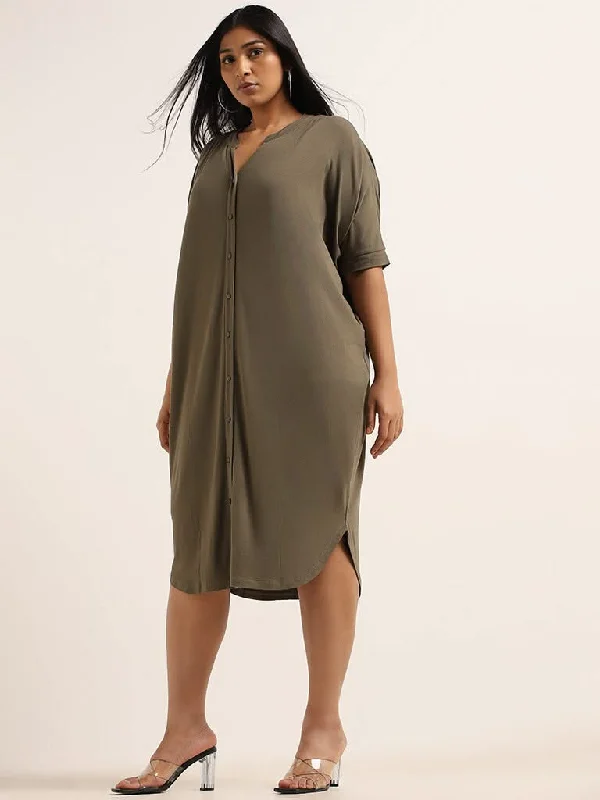 Gia Olive Button-Down Dress Vintage unclassified dresses