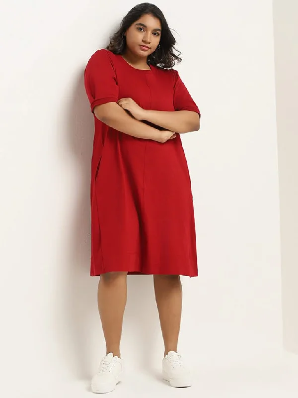 Gia Plain Red Cotton Shift Dress Wedding guest unclassified dresses