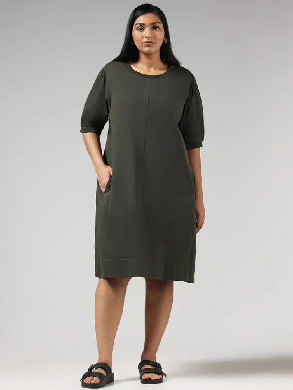 Gia Solid Olive Cotton Dress Short unclassified dresses