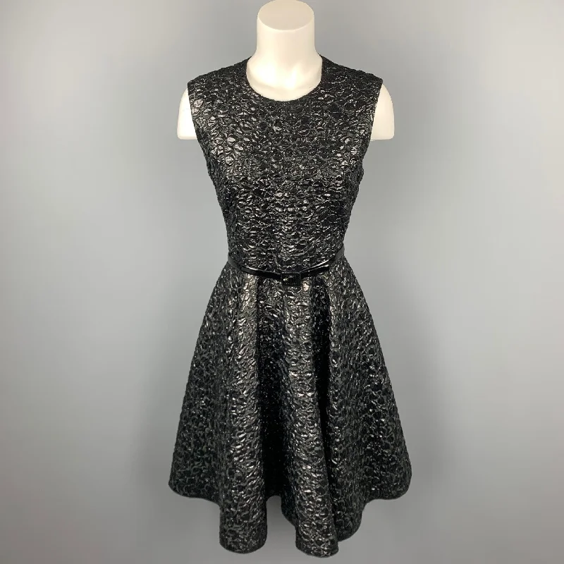 GIAMBATTISTA VALLI Size 6 Black Brocade Polyamide Blend A-Line Dress Stretchy unclassified dresses