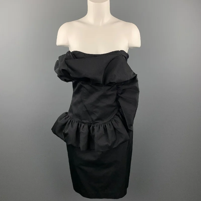 GIAMBATTISTA VALLI Size 8 Black Cotton Silk Ruffled Strapless Dress Bodycon unclassified dresses