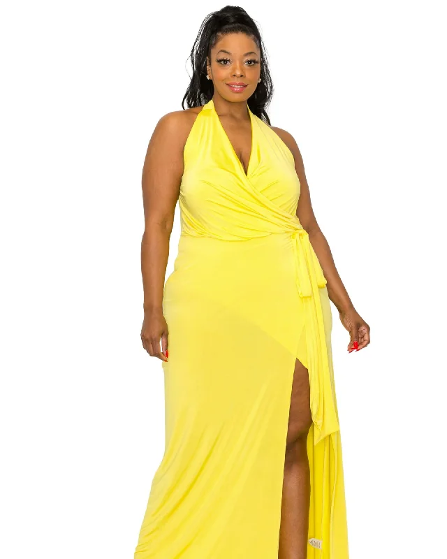 Gisele Halter Neck Dress | Yellow Metallic unclassified dresses