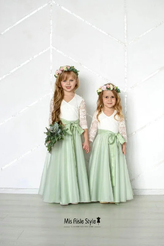 Green Flower Girl Dress Satin unclassified dresses